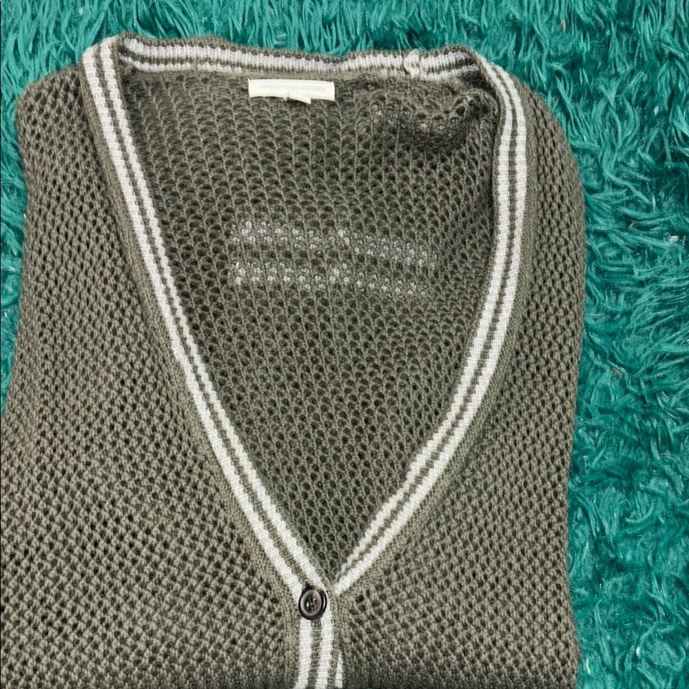 Olive Green V-Neck Button-Up Sweater
